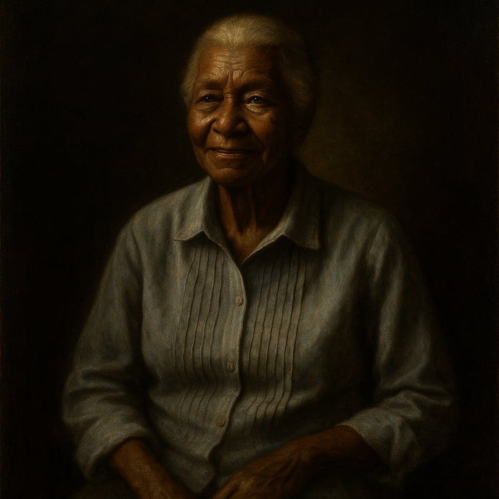 A memorial portrait rendered in warm Rembrandt oil